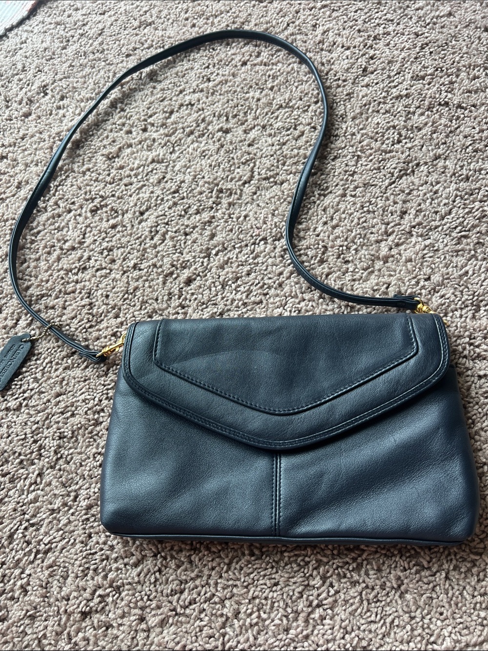 Classic Navy Leather Crossbody Bag - Vintage Cabin Creek - Minimalist, 90’s